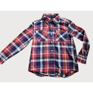 CHAPS Red and Blue Plaid Flannel Button Front Shirt Boys Size 6